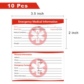 MEDMAX Emergency Medical Information ID Card 10 Pcs, Emergency Contact ID Cards Medical Alert Card for Wallet Phone Pocket Handbags