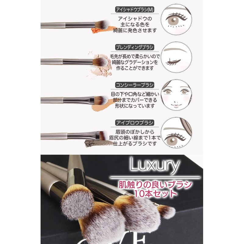 Frepice Makeup Brushes, Set of 10, Powder Brush, Concealer Brush,