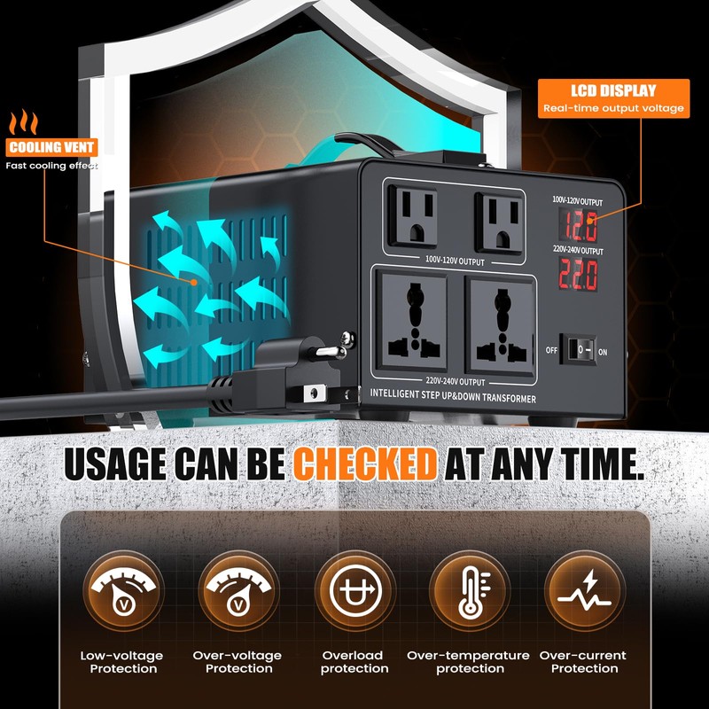 1500W Voltage Converter Transformer Step Up 110V/120V to220V/240V or Step