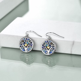 VONALA 925 Sterling Silver Vintage Earrings Hanging with Abalone Boho Dangle Drop Earrings Jewellery Gifts for Women Girls, Sterling Silver