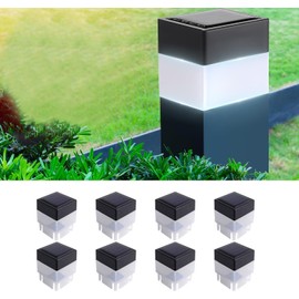TERBBU Solar LED 2In x 2In(5cm x 5cm) Fence Post Cap for Wrought Iron and Aluminum or Garden, Solar Fence Lights - 8 Pack (Warm Light) (8)