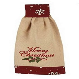 Home Collection by Raghu Merry Christmas Tab Towel, 16.5 by 18.5-Inch, Nutmeg/Barn Red, Set of 2