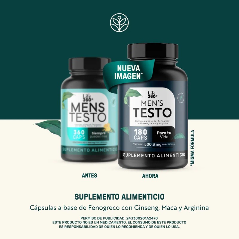 Life360+ Men's Testo 180 Cápsulas Fenogreco Maca L-arginina