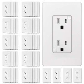 CML 15 Amp Decorator Recetpacle Outlet, 50 Pack Tamper Resistant Standard Electrical Wall Outlet, 15A/125V, Decor Screwless Wallplate Included, UL Listed, White
