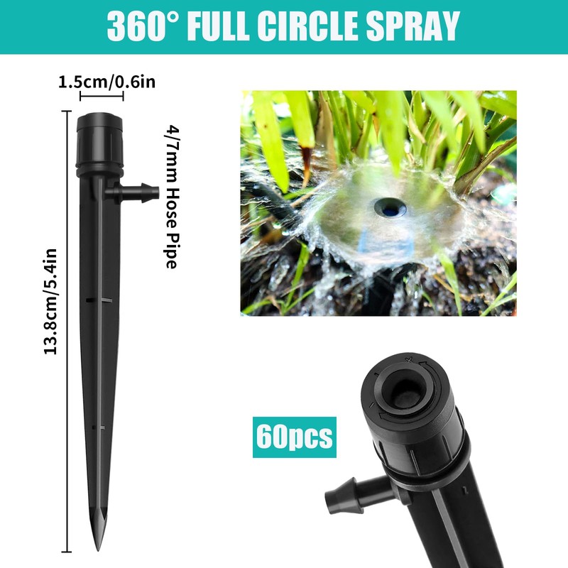 60 pcs 360 Degree Water Irrigation Drippers Drip Emitters, Adjustable