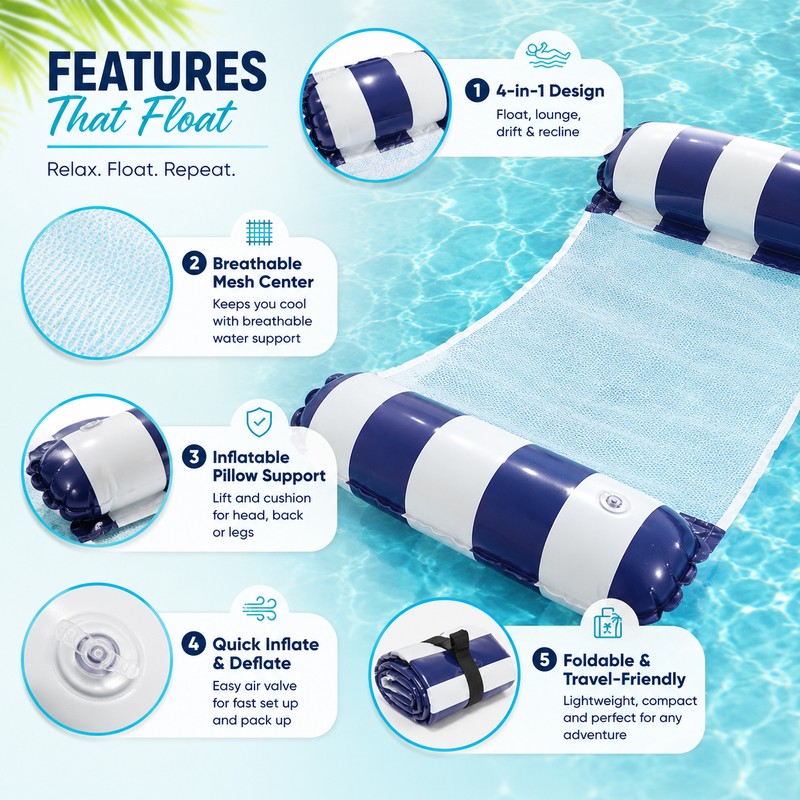 4-in-1 Inflatable Pool Hammock Float for Adults – Foldable Water