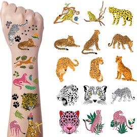 JoyfulGlam 88 PCS Cheetah Temporary Tattoos for Kids - Jungle Cheetah Theme Fake Tattoos Birthday Decorations Favors, Yellow & Pink Cheetah Party Supplies & Gifts for Boys Girls Women