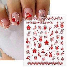 6 Sheets New Year Christmas Nail Stickers for Nail Art 3D Santa Claus Nail Decals Self-Adhesive Penguin Christmas Tree Elk Nail Design Supplies Red Winter Snowflake Nail Art Stickers for Women Girls
