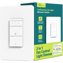 TREATLIFE Smart Ceiling Fan Control and Dimmer Light Switch, 2.4GHz WiFi Only, Neutral Wire Required, Single Pole Fan & Light Switch Combo, Works with Alexa, Google Home & SmartThings, Remote Control