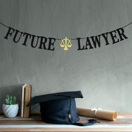 Black Glitter Future Lawyer Banner - Congrats Lawyer Graduation Bunting Sign - Law School Grad Party Decorations Supplies - Law Grad Graduation Party Backdrop