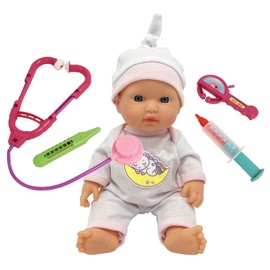 10" Baby Doll Doctor Set for Kids- Toy Nurse Kit for Toddler, Little Girl – Playset Pack with Checkup Accessories & Newborn Doll in Unicorn Hospital Clothes – Cute, Fun Healthcare Dolly for Children