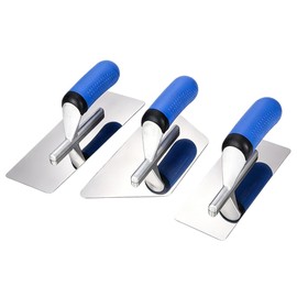 3 PCS Venetian Plaster Trowel Set – Polished Stainless Steel, 0.7mm Thick Stiff Blade with Beveled Edges & Round Corners, Lightweight Aluminum & Wood Handle for Plastering, Finishing & Burnishing