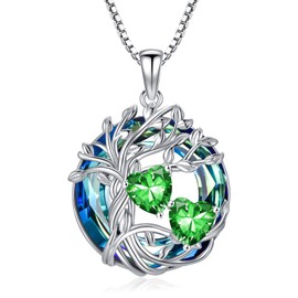 Emerald Necklaces for Women 925 Sterling Silver Tree of Life May Birthstone Pendant Necklace with Austrian Crystal Jewelry Christmas Valentine Mothers Day Birthday Gifts for Women Her Wife Girlfriend Sister Mom