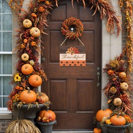 UNCDLV Turkey Rustic Autumn Thanksgiving Hanging Decor for Wall or Door, Turkey Pumpkin Wooden Plaque Autumn Hanging Signs for Front Door Porch Decorations 10x8 Inch