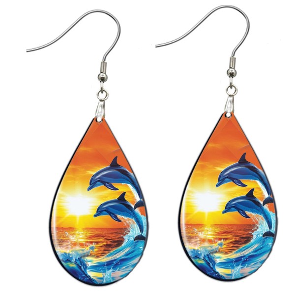 the fun things Dolphins At Sunrise Earrings Teardrop NO TARNISHING