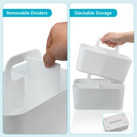 giteo bedding Storage Baskets, 2 Pcs Plastic Organiser with Handle, Stackable Portable Container for Bathroom, Office, Craft, Cupboards (White)