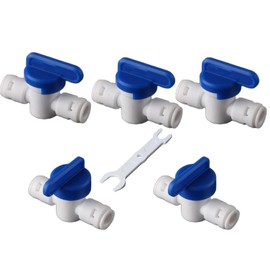 3/8" Shut Off Ball Valve, Plastic Quick Connect Fittings for Water Purifier, RODI System, Refrigerator, Ice Maker (5-Pack) + Free Tube Remover Tool​