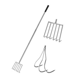Multifunctional Garden Cultivator, Adjustable Long Garden Claw Rake Weeding Tools Hand Tiller with 1 Handle (17.1"-48") & 2 Stainless Steel Prong for Cultivating Loosening Soil Weeding