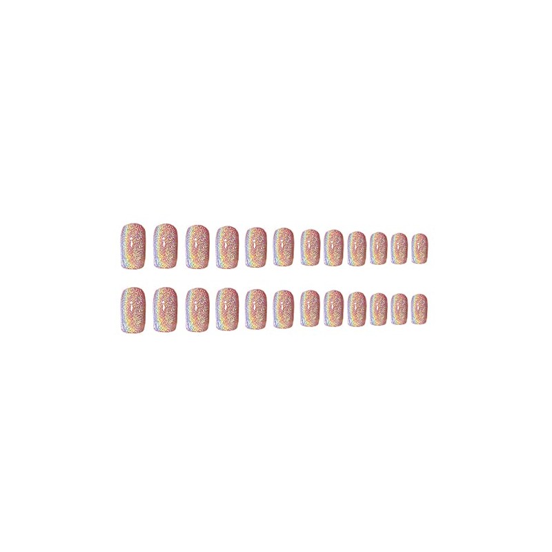 Rainbow Nail Tips 24 Pcs Glitter Nails for Wedding, Party,