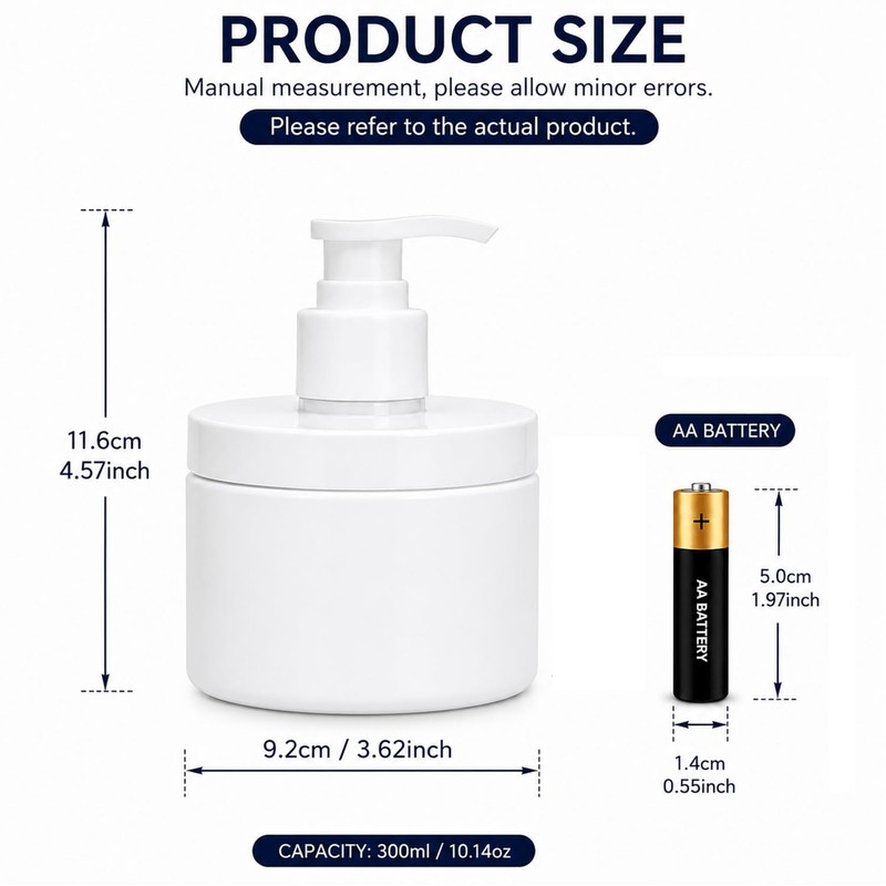 300ml Wide Mouth Plastic Pump Bottle 2Pcs Clear PET Refillable