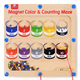 GAMENOTE Magnetic Color and Number Maze - Educational Fine Motor Skills Toys for Boys Girls 3 4 5 Years Old, Wooden Color Matching Learning Counting Toddler