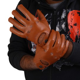 Men's Classic style quality Soft Lambskin Leather Driving & Fashion Gloves (Cognac Brown, S), Small