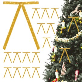24 Pcs Gold Glitter Velvet Christmas Bows 5 x 7 Inch Vintage Christmas Bow Xmas Wreath Ribbon Bows Handmade Xmas Tree Hanging Bows for Holiday Home Outdoor Indoor Party Garland
