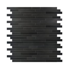 Black Peel and Stick Backsplash Linear Subway Tile, Self Stick Aluminum Metal Surface DIY Stick on Wall Tiles for Kitchen Bathroom(6 Sheets)