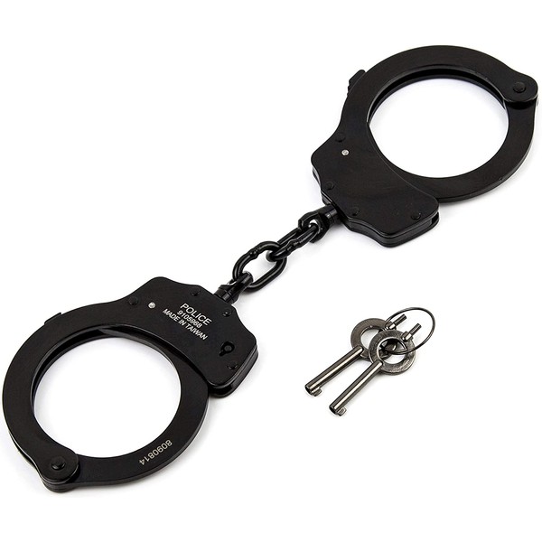 POLICE Handcuffs Double Lock Steel Metal Professional Grade (Black)