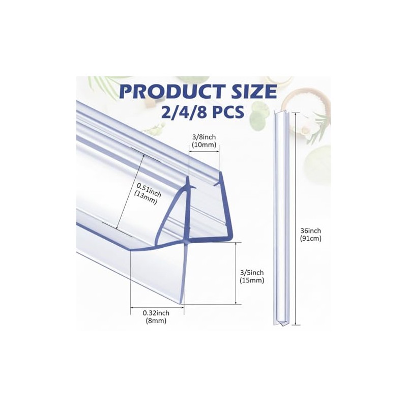 2 Pcs Shower Door Bottom Seal - Clear PVC Water