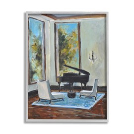 Stupell Industries Traditional Home Interior Grand Piano Musical Instrument, Designed by Allayn Stevens Gray Framed Wall Art, 24 x 30, Multi-Color
