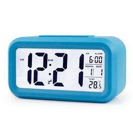 Alarm Clock Wall Clock Stylish Digital Light Clock Easy to Read Simple Thermometer Multifunction Blue