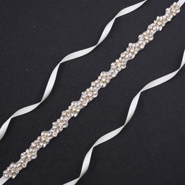 WEZTEZ Crystal Bridal Belt Handmade Wedding Sash with Rhinestones Pearls Belt for Bridal Gowns (Gold-ivory)