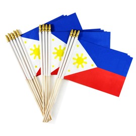 Newperlite Philippines Stick Flag Filipino Small Mini Hand Held Flags - Solid Wooden Pole and Spear Top,12 Pack, 5x8 Inches