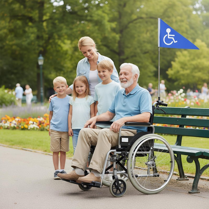 Wheelchairs Safety Flag with 5.3ft Retractable Flagpole and Sturdy Clamp,