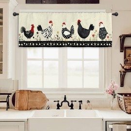 Miyotaa - Cortina de cocina con cenefa de gallo, 54 pulgadas de ancho x 18 pulgadas de alto, con bolsillo para barra de granja, rústico, rural, granja, campo, ventana para sala de estar, recámara