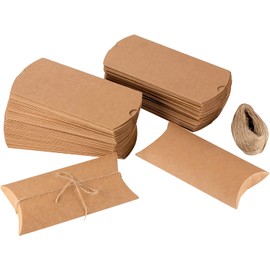 100 Pack Kraft Pillow Boxes with Twine for Jewelry, Wedding, Party Favors, Gift Cards (7.5 x 3.7 In)