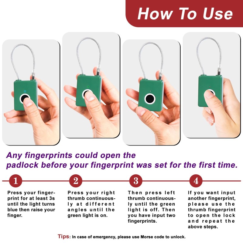 Wisetail Fingerprint Padlock, Smart Gym Locker Lock for Students, Keyless