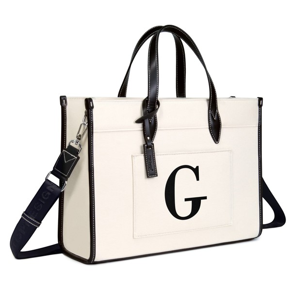 TOPDesign Initial Laptop Tote Bag for Women, Stylish Canvas Bag