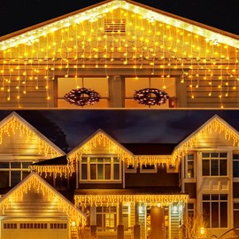 Acxilexy Icicle String Lights Indoor Outdoor, 26 Ft 288 LEDs Plug-in Christmas Icicle Lights with 48 Drops, Waterproof 8 Lighting Modes String Lights for Window, Xmas, Garden Decoration