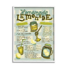 Stupell Industries Homemade Lemonade Blue Picnic Plaid Vintage Drink Recipe, Designed by Andrea Jasid Grassi White Framed Wall Art, 24 x 30, Green
