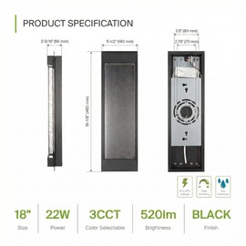 ASD LED 18" Bubble Glass Wall Light Fixture, Outdoor & Indoor Seeded Sconce | 3CCT, Waterproof, Dimmable, Up-Down Glow, ETL Listed | 22W 520LM 3000-5000K 100-277V | Exterior Porch Lighting | Black