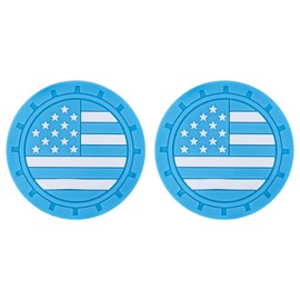 2 Pack Car Cup Holder Coasters, American Flag Insert Auto Cup Mats, Soft PVC, 2.8-Inch Non-Slip Drink Coasters, Blue