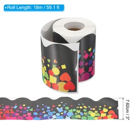 PATIKIL 3" x 59 ft Bulletin Board Border, Wavy Trim Strips Wall Decor for Locker Classroom Cork Poster Black Board White Chalkboard, Colorful Geometry Shape Black