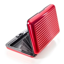 Vallet Aluminium Credit Card Case for Men and Women, Blocks RFID and NFC, Credit Cards, ID Cards, Wallet, Purse, Black, red