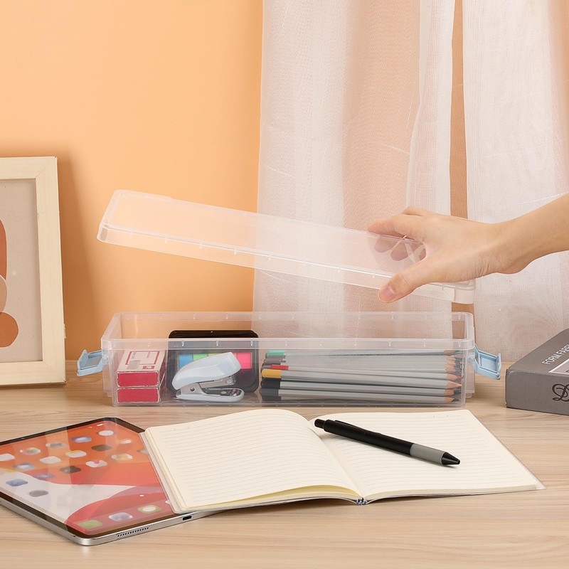 BTSKY 1 Pack Long Plastic Storage Box for Pencils Clear