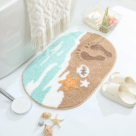 Loismood Seaside Beach Bathroom Rug Ultra Absorbent and Non Slip Bath Mat Machine Washable 31 x 20 Inches, Fluffy Carpet for Bath Tub, Bedroom and Living Room, Coast