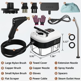 Portable Steam Cleaner, 2500W Pressurized Handheld Steam Cleaner with 1.2L Water Tank, 6 Levels Steam Output, 15s Fast Heating Steamer for Cleaning Home Furniture, Bathroom, Car Detailing (White)