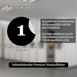 Number Stickers, Numbers Stickers, Black Consecutive Number Stickers (1 to 50), 5 cm (2 Inch), Numbered Stickers, Ideal for Inventory, Storage, Organising, Boxes, Bins, Toolbox, Lockers & More,