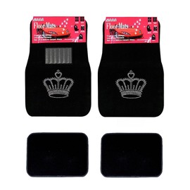 ALLBrand Universal Fit Front/Rear 4-Piece Full Set Crystal Bling Rhinestone Studded Carpet Car SUV Truck Floor Mats (Crown/Black)